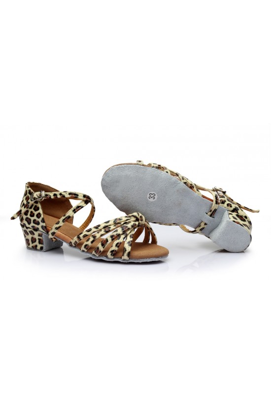 Women's Kids' Dance Shoes Latin/Ballroom Satin Chunky Heel Leopard Dance Shoes D601022 Women's Kids' Dance Shoes Latin/Ballroom Satin Chunky Heel Leopard Dance Shoes D601022