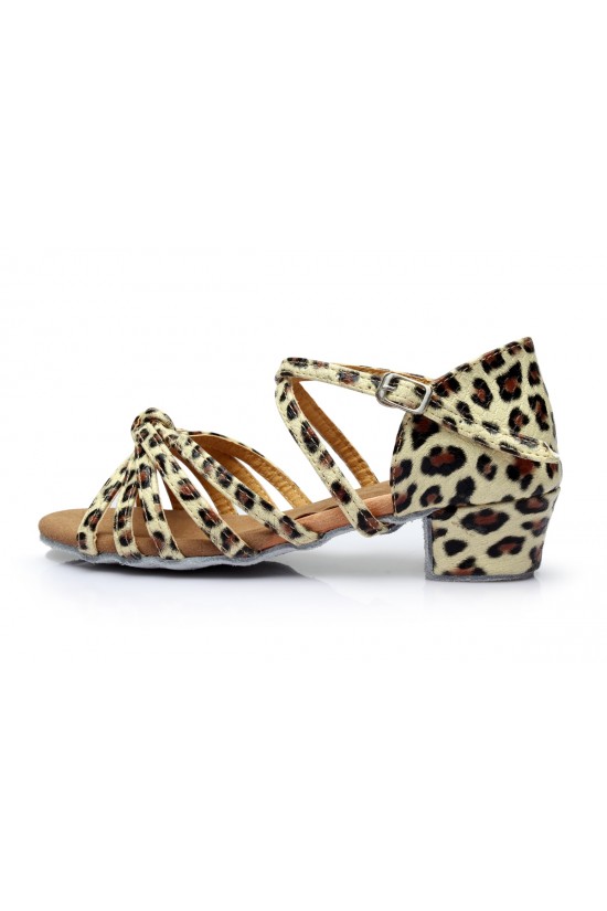 Women's Kids' Dance Shoes Latin/Ballroom Satin Chunky Heel Leopard Dance Shoes D601022 Women's Kids' Dance Shoes Latin/Ballroom Satin Chunky Heel Leopard Dance Shoes D601022