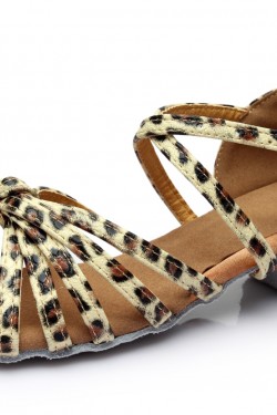 Women's Kids' Dance Shoes Latin/Ballroom Satin Chunky Heel Leopard Dance Shoes D601022