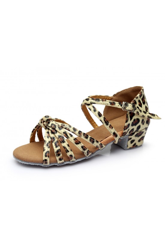 Women's Kids' Dance Shoes Latin/Ballroom Satin Chunky Heel Leopard Dance Shoes D601022 Women's Kids' Dance Shoes Latin/Ballroom Satin Chunky Heel Leopard Dance Shoes D601022