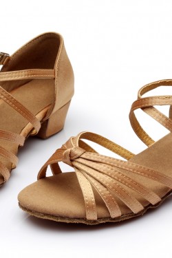 Women's Kids' Dance Shoes Latin/Ballroom Satin Chunky Heel Nude Dance Shoes D601023
