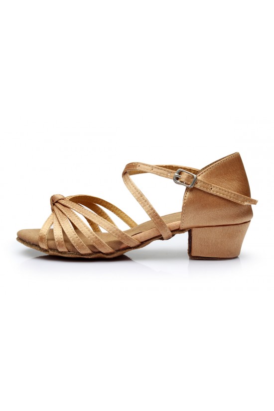 Women's Kids' Dance Shoes Latin/Ballroom Satin Chunky Heel Nude Dance Shoes D601023 Women's Kids' Dance Shoes Latin/Ballroom Satin Chunky Heel Nude Dance Shoes D601023