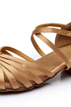 Women's Kids' Dance Shoes Latin/Ballroom Satin Chunky Heel Nude Dance Shoes D601023