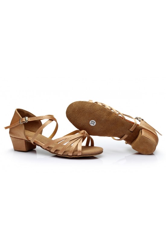 Women's Kids' Dance Shoes Latin/Ballroom Satin Chunky Heel Nude Dance Shoes D601023 Women's Kids' Dance Shoes Latin/Ballroom Satin Chunky Heel Nude Dance Shoes D601023