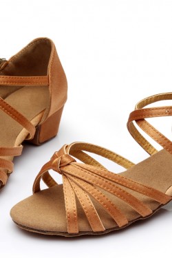 Women's Kids' Dance Shoes Latin/Ballroom Satin Chunky Heel Brown Dance Shoes D601024