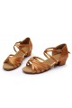 Women's Kids' Dance Shoes Latin/Ballroom Satin Chunky Heel Brown Dance Shoes D601024 Women's Kids' Dance Shoes Latin/Ballroom Satin Chunky Heel Brown Dance Shoes D601024