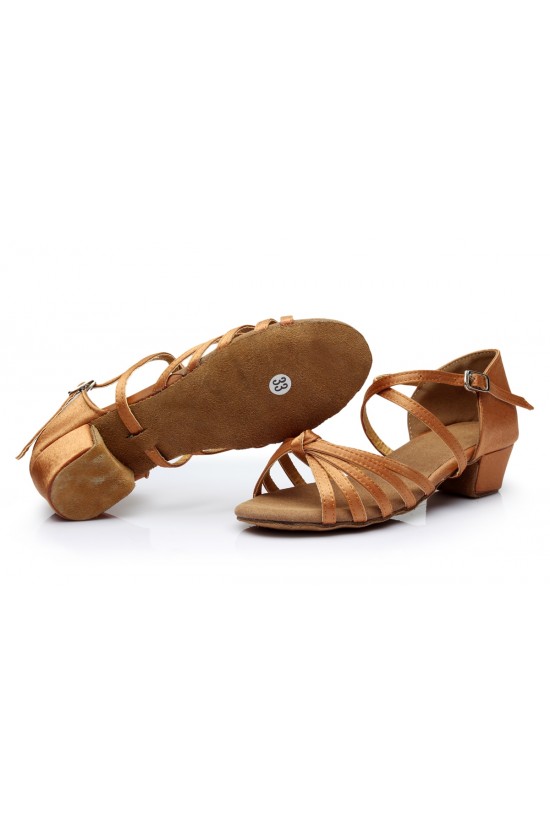 Women's Kids' Dance Shoes Latin/Ballroom Satin Chunky Heel Brown Dance Shoes D601024 Women's Kids' Dance Shoes Latin/Ballroom Satin Chunky Heel Brown Dance Shoes D601024