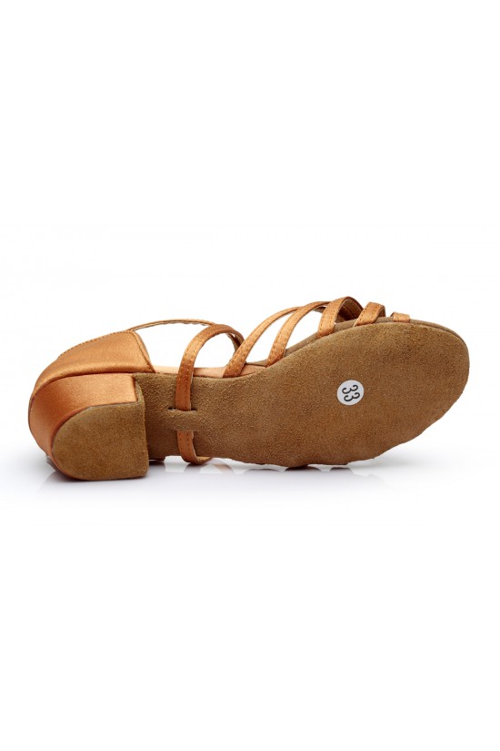 Women's Kids' Dance Shoes Latin/Ballroom Satin Chunky Heel Brown Dance Shoes D601024 Women's Kids' Dance Shoes Latin/Ballroom Satin Chunky Heel Brown Dance Shoes D601024