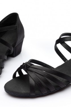 Women's Kids' Dance Shoes Latin/Ballroom Satin Chunky Heel Black Dance Shoes D601025