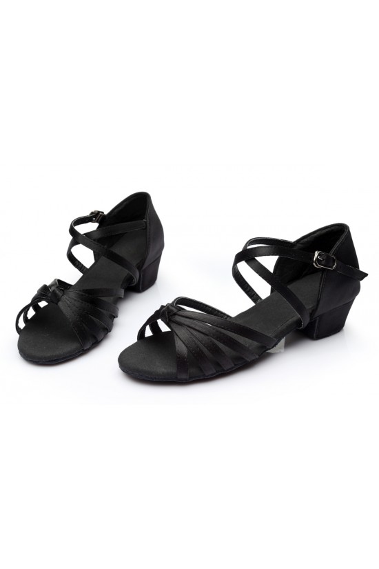 Women's Kids' Dance Shoes Latin/Ballroom Satin Chunky Heel Black Dance Shoes D601025 Women's Kids' Dance Shoes Latin/Ballroom Satin Chunky Heel Black Dance Shoes D601025