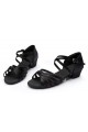 Women's Kids' Dance Shoes Latin/Ballroom Satin Chunky Heel Black Dance Shoes D601025