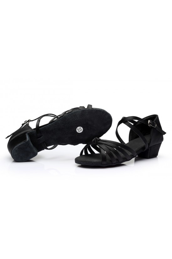Women's Kids' Dance Shoes Latin/Ballroom Satin Chunky Heel Black Dance Shoes D601025 Women's Kids' Dance Shoes Latin/Ballroom Satin Chunky Heel Black Dance Shoes D601025