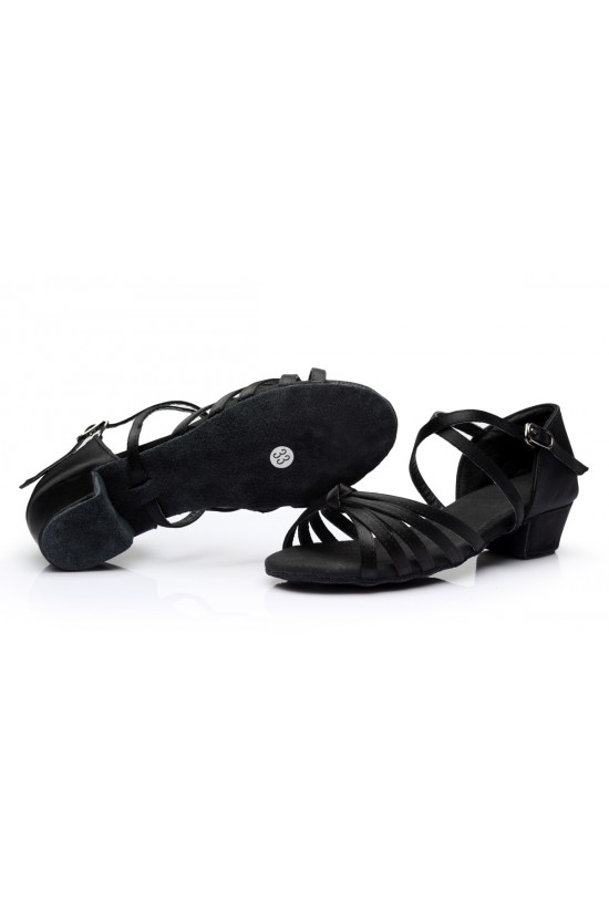 Women's Kids' Dance Shoes Latin/Ballroom Satin Chunky Heel Black Dance Shoes D601025