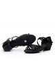 Women's Kids' Dance Shoes Latin/Ballroom Satin Chunky Heel Black Dance Shoes D601025