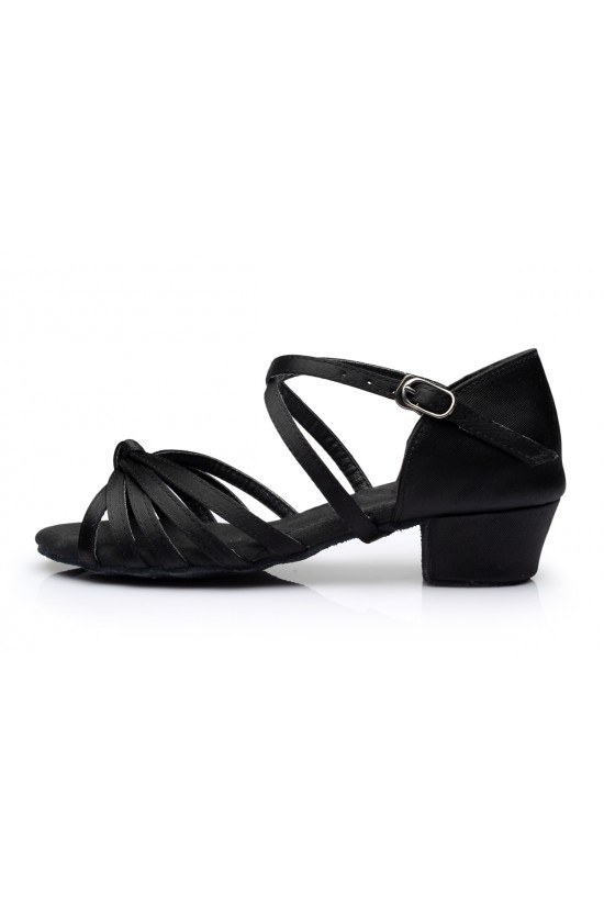 Women's Kids' Dance Shoes Latin/Ballroom Satin Chunky Heel Black Dance Shoes D601025 Women's Kids' Dance Shoes Latin/Ballroom Satin Chunky Heel Black Dance Shoes D601025