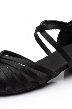 Women's Kids' Dance Shoes Latin/Ballroom Satin Chunky Heel Black Dance Shoes D601025