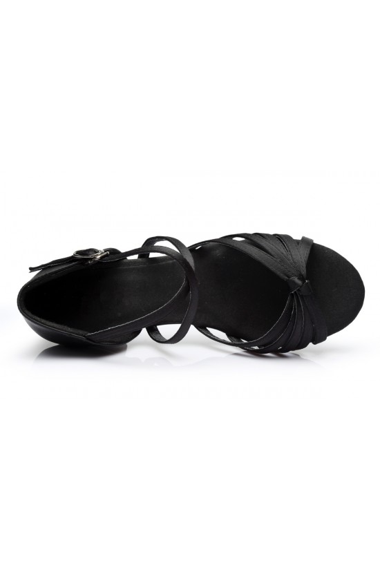 Women's Kids' Dance Shoes Latin/Ballroom Satin Chunky Heel Black Dance Shoes D601025 Women's Kids' Dance Shoes Latin/Ballroom Satin Chunky Heel Black Dance Shoes D601025