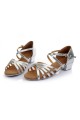 Women's Kids' Leatherette Dance Shoes Latin/Ballroom Satin Chunky Heel Silver Dance Shoes D601026