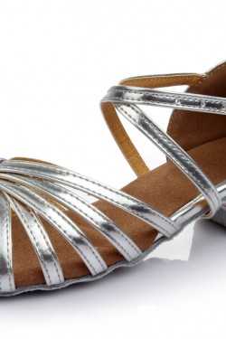 Women's Kids' Leatherette Dance Shoes Latin/Ballroom Satin Chunky Heel Silver Dance Shoes D601026