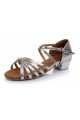 Women's Kids' Leatherette Dance Shoes Latin/Ballroom Satin Chunky Heel Silver Dance Shoes D601026 Women's Kids' Leatherette Dance Shoes Latin/Ballroom Satin Chunky Heel Silver Dance Shoes D601026