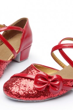 Women's Kids' Red Sparkling Glitter Flats Latin Dance Shoes Chunky Heels Modern Dance Shoes D601027