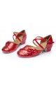 Women's Kids' Red Sparkling Glitter Flats Latin Dance Shoes Chunky Heels Modern Dance Shoes D601027