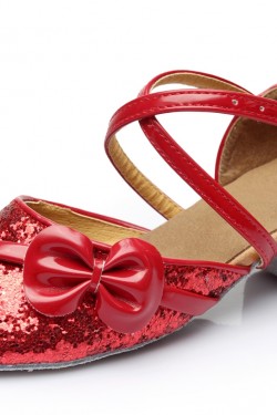 Women's Kids' Red Sparkling Glitter Flats Latin Dance Shoes Chunky Heels Modern Dance Shoes D601027