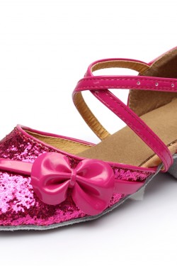 Women's Kids' Fuschia Sparkling Glitter Flats Latin Dance Shoes Chunky Heels Modern Dance Shoes D601028