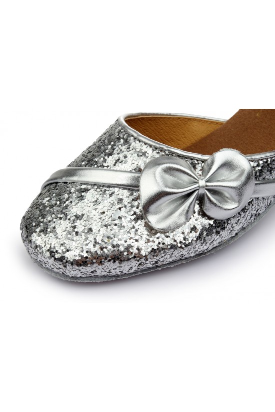 Women's Kids' Silver Sparkling Glitter Flats Latin Modern Dance Shoes Chunky Heels Wedding Party Shoes D601029