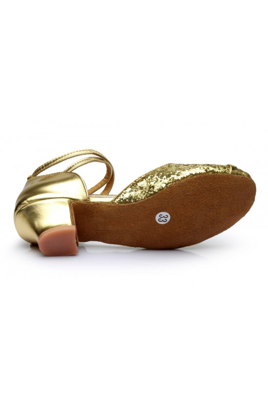 Women's Kids' Gold Sparkling Glitter Flats Latin Modern Dance Shoes Chunky Heels Wedding Party Shoes D601030