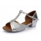 Women's Kids' Silver Sparkling Glitter Flats Latin T-Strap Dance Shoes Chunky Heels Wedding Party Shoes D601031