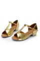 Women's Kids' Gold Sparkling Glitter Flats Latin T-Strap Dance Shoes Chunky Heels Wedding Party Shoes D601032