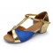 Women's Kids' Blue Satin Flats Latin Salsa T-Strap Dance Shoes Chunky Heels Dance Shoes D601033