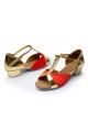 Women's Kids' Red Satin Flats Latin Salsa T-Strap Dance Shoes Chunky Heels Dance Shoes D601034