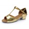 Women's Kids' Gold Sparkling Glitter Flats Latin Salsa T-Strap Dance Shoes Chunky Heels Wedding Party Shoes D601035