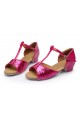 Women's Kids' Fuschia Sparkling Glitter Flats Latin Salsa T-Strap Dance Shoes Chunky Heels Wedding Party Shoes D601036