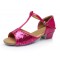 Women's Kids' Fuschia Sparkling Glitter Flats Latin Salsa T-Strap Dance Shoes Chunky Heels Wedding Party Shoes D601036