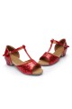 Women's Kids' Red Sparkling Glitter Flats Latin Salsa T-Strap Dance Shoes Chunky Heels Wedding Party Shoes D601037