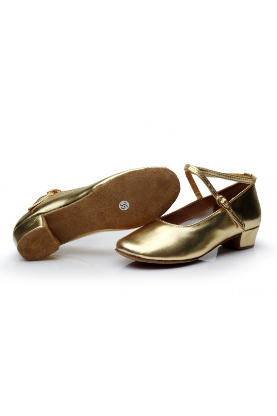 Women's Kids' Gold Leatherette Flats Latin Salsa Modern Dance Shoes Chunky Heels Wedding Party Shoes D601039
