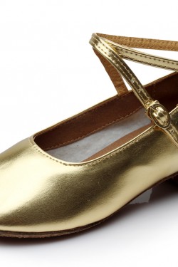 Women's Kids' Gold Leatherette Flats Latin Salsa Modern Dance Shoes Chunky Heels Wedding Party Shoes D601039