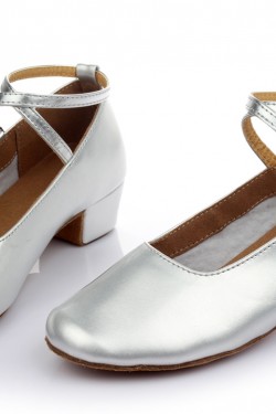Women's Kids' Silver Leatherette Flats Latin Salsa Modern Dance Shoes Chunky Heels Wedding Party Shoes D601040