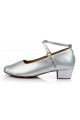 Women's Kids' Silver Leatherette Flats Latin Salsa Modern Dance Shoes Chunky Heels Wedding Party Shoes D601040