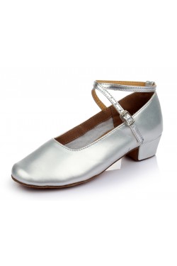 Women's Kids' Silver Leatherette Flats Latin Salsa Modern Dance Shoes Chunky Heels Wedding Party Shoes D601040