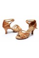 Women's Brown Satin Heels Sandals Latin Salsa With Ankle Strap Dance Shoes D602001