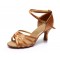 Women's Brown Satin Heels Sandals Latin Salsa With Ankle Strap Dance Shoes D602001