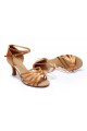 Women's Brown Satin Heels Sandals Latin Salsa With Ankle Strap Dance Shoes D602001