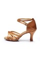Women's Brown Satin Heels Sandals Latin Salsa With Ankle Strap Dance Shoes D602002