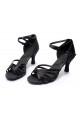 Women's Black Satin Heels Sandals Latin Salsa With Ankle Strap Dance Shoes D602003