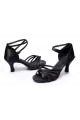 Women's Black Satin Heels Sandals Latin Salsa With Ankle Strap Dance Shoes D602003
