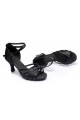 Women's Black Satin Heels Sandals Latin Salsa With Ankle Strap Dance Shoes D602003